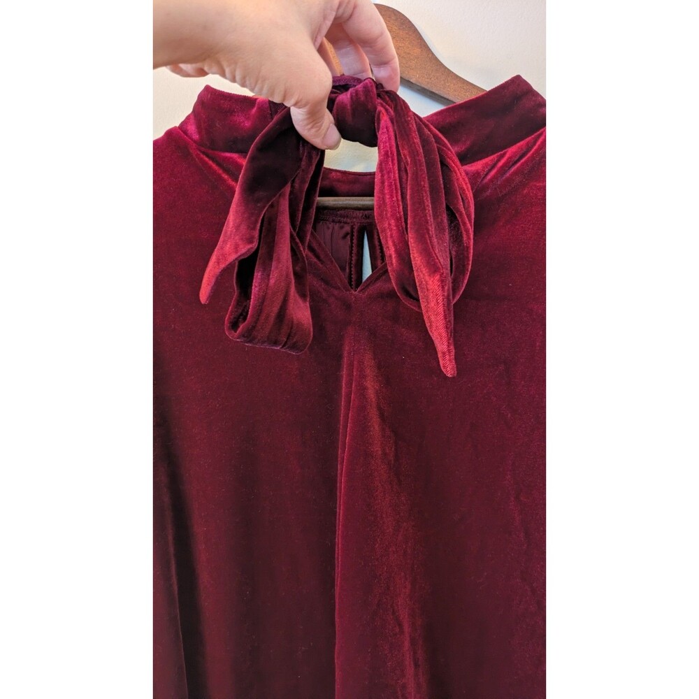 Cezele Red Velvet Top L Puff Sleeve Holiday Victorian Vamp Whimsigoth Tie Back - Picture 7 of 13